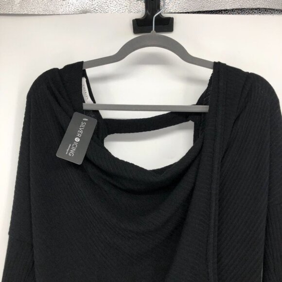 NWT Cherish black waffle knit draped open back long sleeve top  Small - Picture 12 of 14